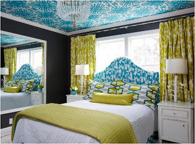 turquoise-blue-bedroom-black-walls