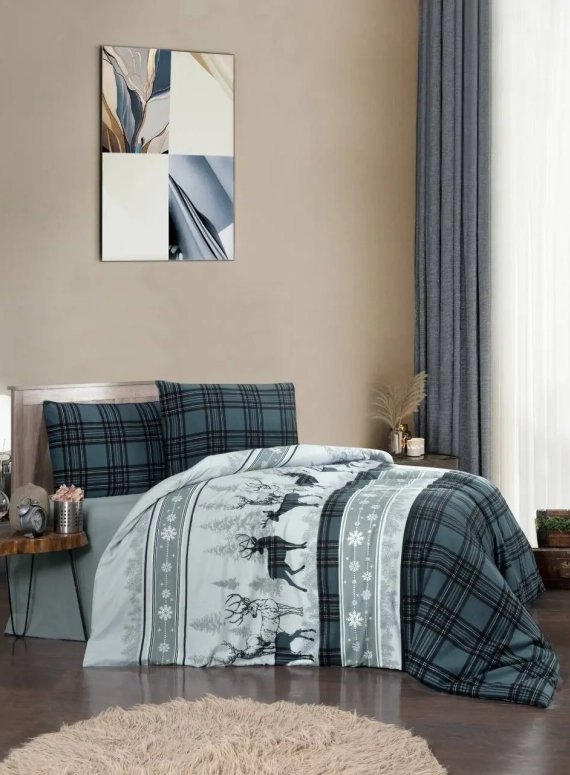 Постільна білизна First Choice Flannel Happiness Green полуторний 160х220