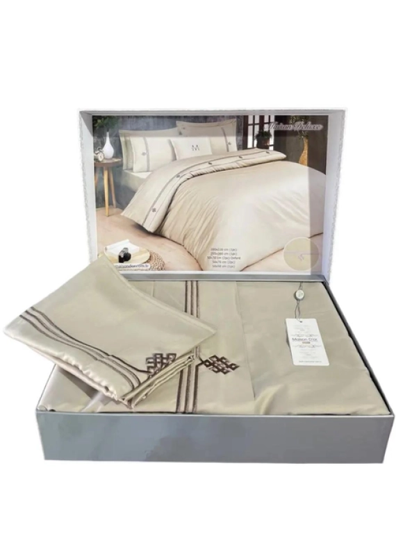 Постільна білизна Maison D'or Maison Deluxe beige-brown 200x220см сатин з вишивкою