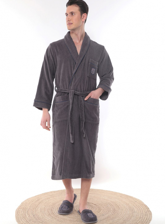 Чоловічий халат Maison D`or Paris Boswel з шалевим коміром і тапочками антрацит