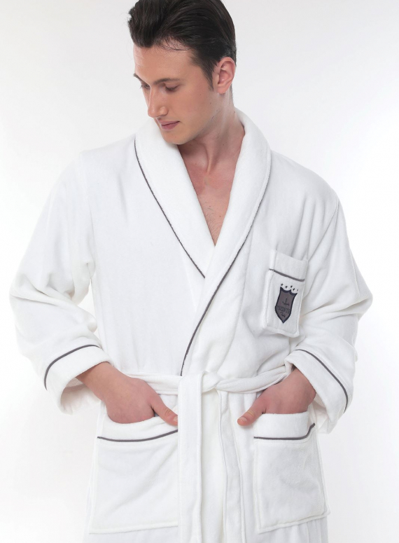 Чоловічий махровий халат Maison D`or Paris Boswel з шалевим коміром і тапочками білий
