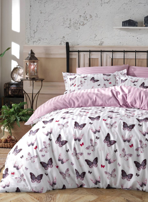 Maison D'or Butterfly Valley dark lilac постільна білизна євро 200х220 сатин