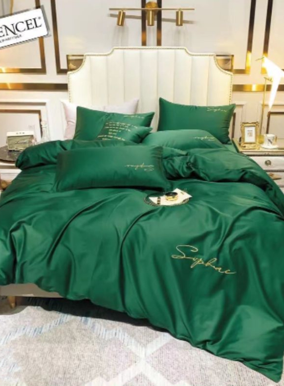 Постельное белье тенсель Crown Malachite Green евро 200х220