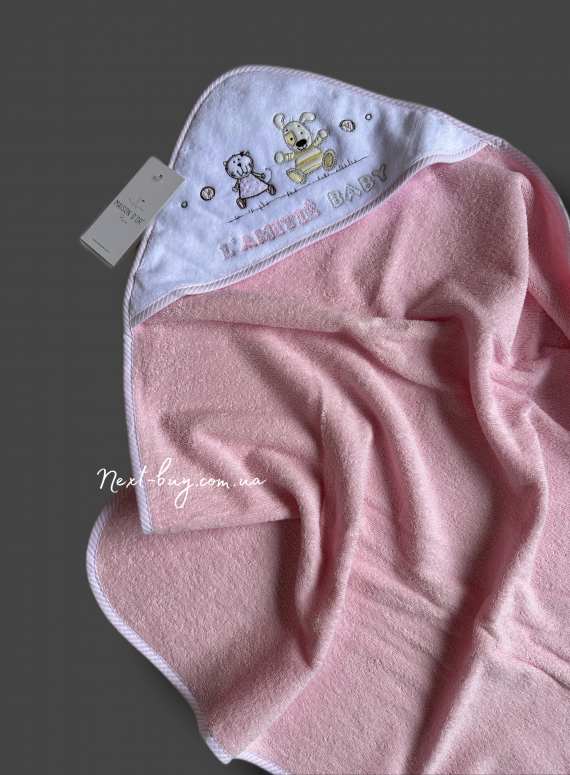 Maison D`or Lamite pink детское махровое полотенце - уголок с вышивкой розовое 76x76