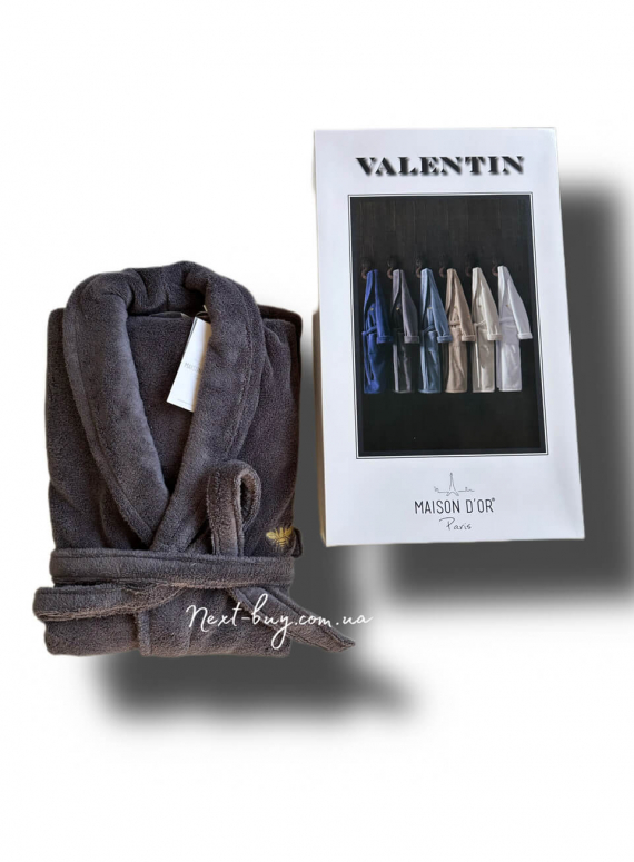 Чоловічий махровий халат Maison D`or Paris Valentin з вишивкою сірий