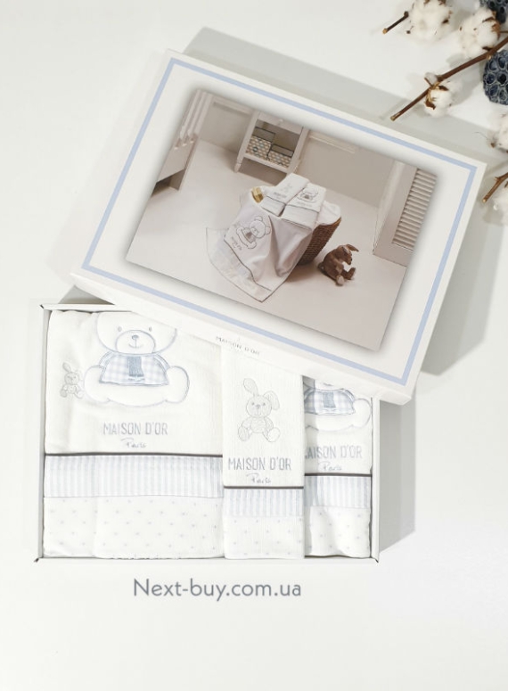 Maison D`or Dear Panda комплект голубых детских полотенец 3 шт из хлопка с аппликацией