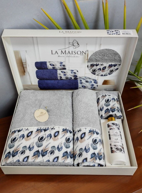 Набор махровых полотенец La Maison Esme gri 3шт. + ароматический спрей