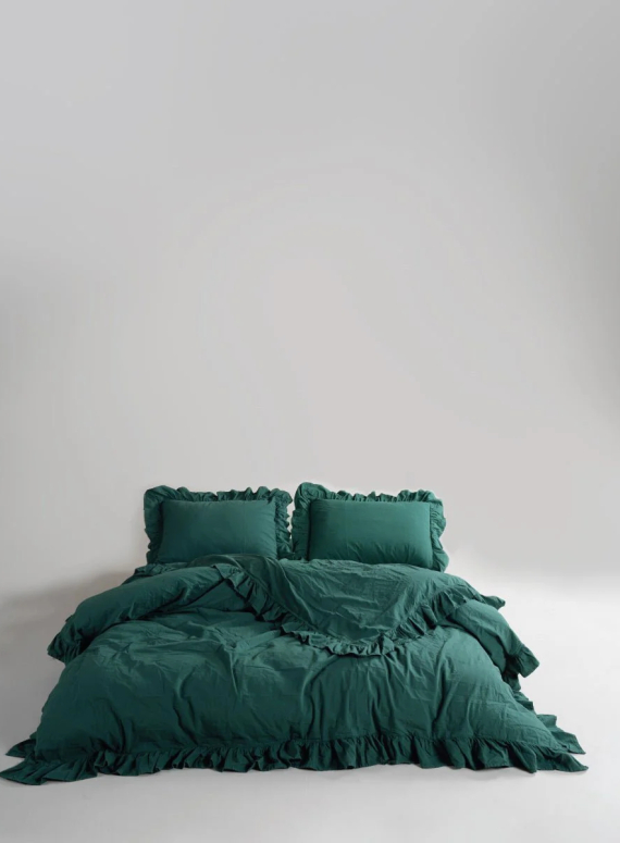Ексклюзивна постільна білизна Limasso Exclusive  Dark Green 200x220 з вареної бавовни
