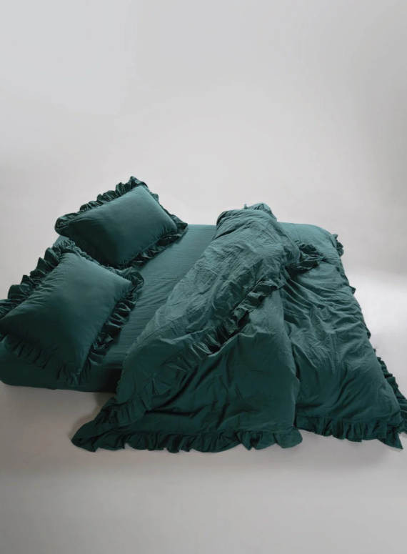 Ексклюзивна постільна білизна Limasso Exclusive  Dark Green 200x220 з вареної бавовни