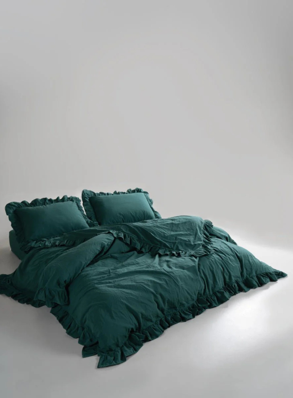 Ексклюзивна постільна білизна Limasso Exclusive  Dark Green 200x220 з вареної бавовни