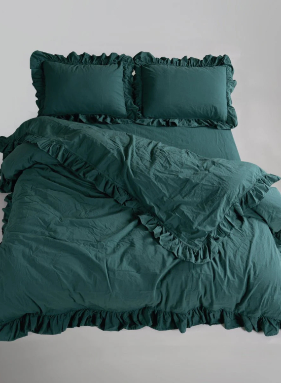 Ексклюзивна постільна білизна Limasso Exclusive  Dark Green 200x220 з вареної бавовни