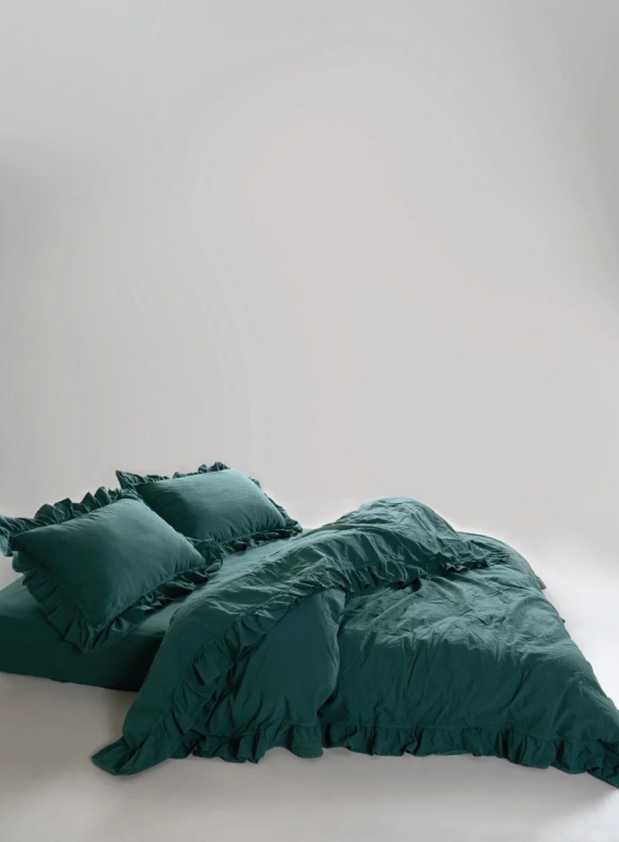 Ексклюзивна постільна білизна Limasso Exclusive  Dark Green 200x220 з вареної бавовни