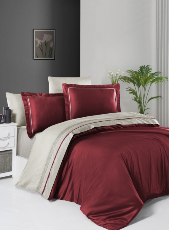 First choice Serenity Dark Red & Beige delux сатин постельное белье евро 200х220