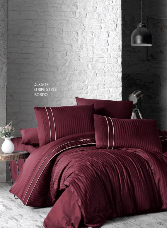 First choice Stripe style bordo(dark red) delux сатин постельное белье евро 200х220