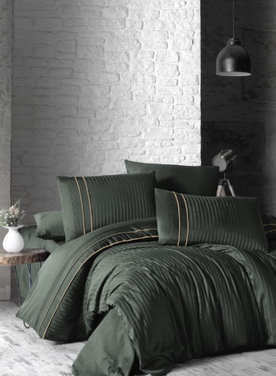 First choice Stripe style dark green delux сатин постельное белье евро 200х220