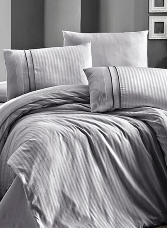 First choice Stripe style gri(grey) delux сатин постельное белье евро 200х220