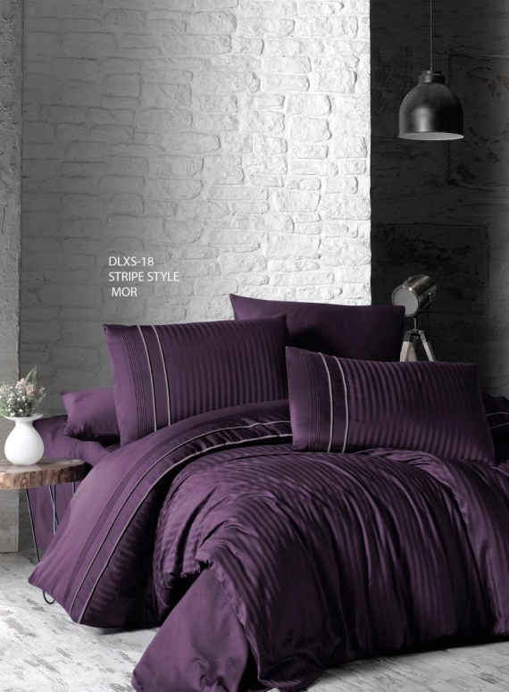 First choice Stripe style mor(purple) delux сатин постельное белье евро 200х220