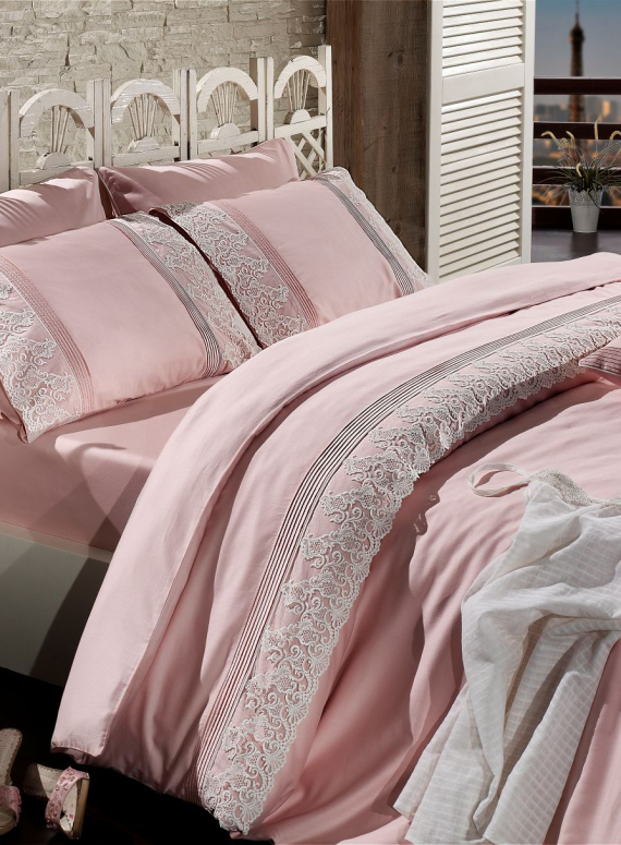 Постільна білизна Maison D'or Gloria Rose 200x220см сатин з мереживом