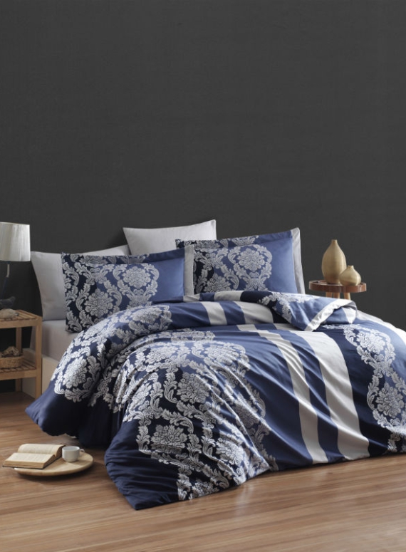 First choice Kavin Lacivert(navy blue) постельное белье сатин семейное 160х220х2