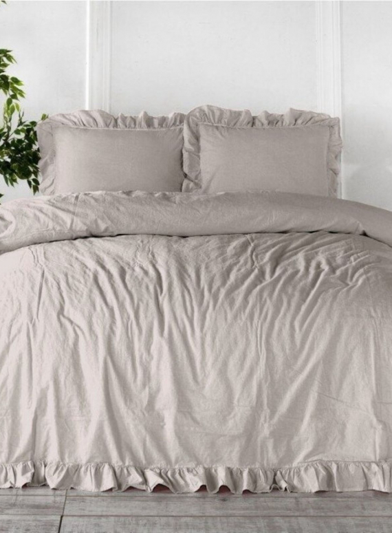 Эксклюзивное постельное белье Limasso Natural Krem 200x220 из вареного хлопка