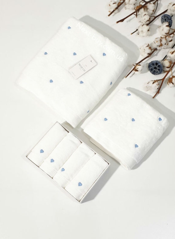 Maison D'or Soft Hearts махровое полотенце для лица 50х100 хлопок белое с голубым