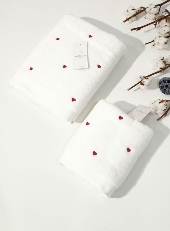 Maison D'or Soft Hearts махровий рушник банний 85х150 білий з червоним