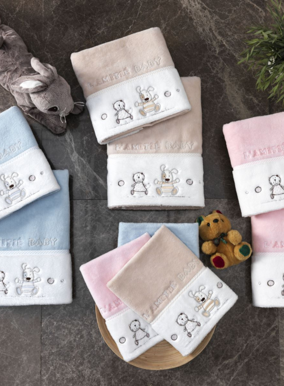 Maison D`or Lamite Mayer комплект розовых детских полотенец 3 шт из хлопка с вышивкой