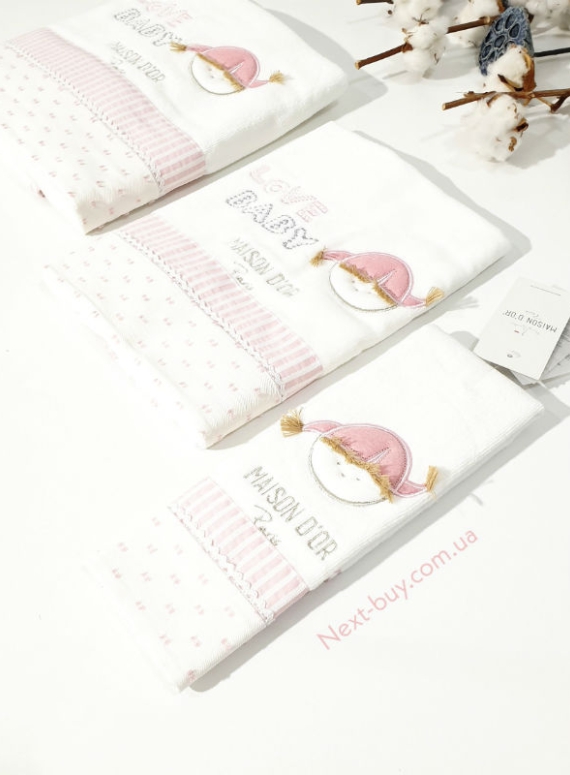 Maison D`or Love Baby комплект розовых детских полотенец 3 шт из хлопка с аппликацией