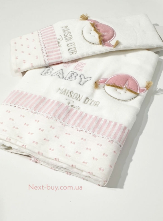 Maison D`or Love Baby комплект рожевих дитячих рушників 3 шт з бавовни з аплікацією