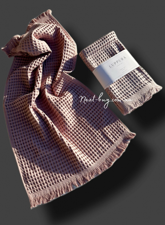 Набор хлопковых, плетенных полотенец Luppura lilac для бани и лица 70х140 и 50х90