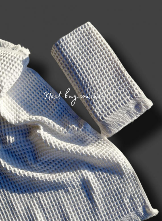 Набор хлопковых, плетенных полотенец Luppura white для бани и лица 70х140 и 50х90