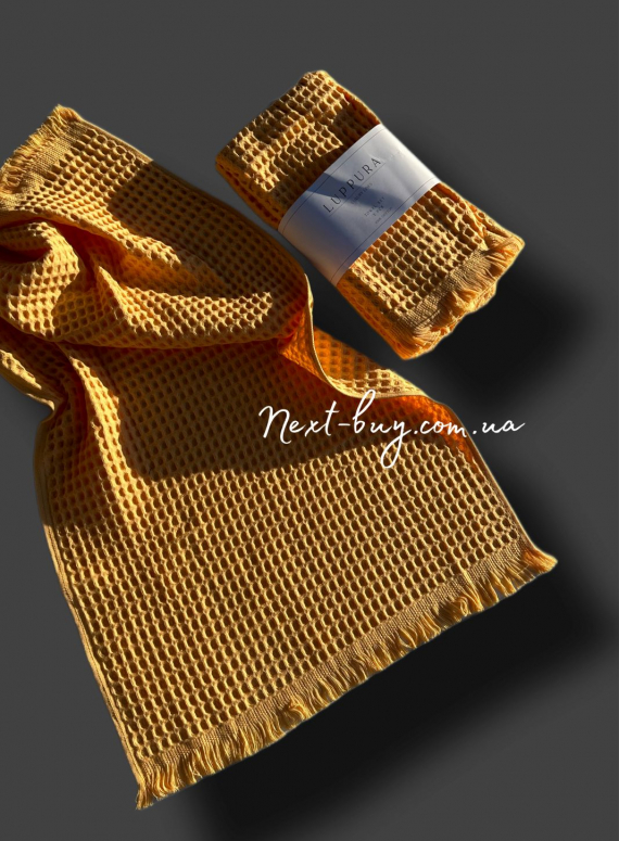 Набор хлопковых, плетенных полотенец Luppura yellow для бани и лица 70х140 и 50х90
