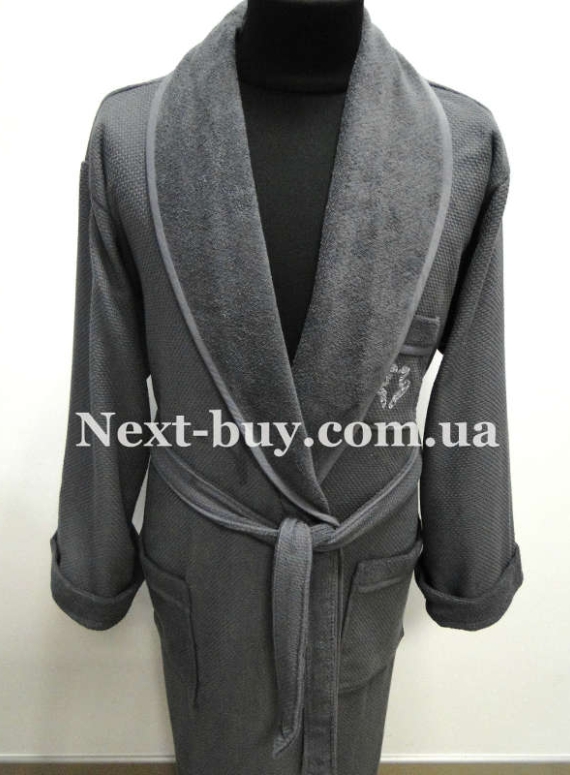 Чоловік махровий халат Maison D'or Quattro з коміром сірий