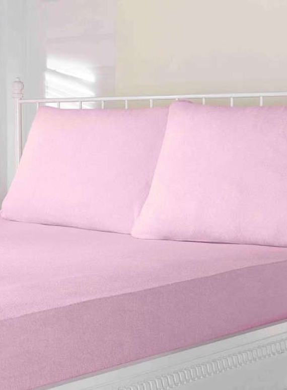 Maison D'or Paris простынь на резинке 180х200+28см махровая с наволочками розовая