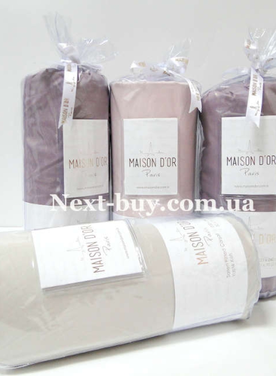Простынь на резинке 180х200см сатиновая Maison D'or Фиолетовая с наволочками