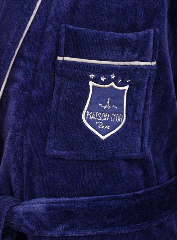 Чоловічий махровий халат Maison D`or Paris Boswel з шалевим коміром і тапочками синій