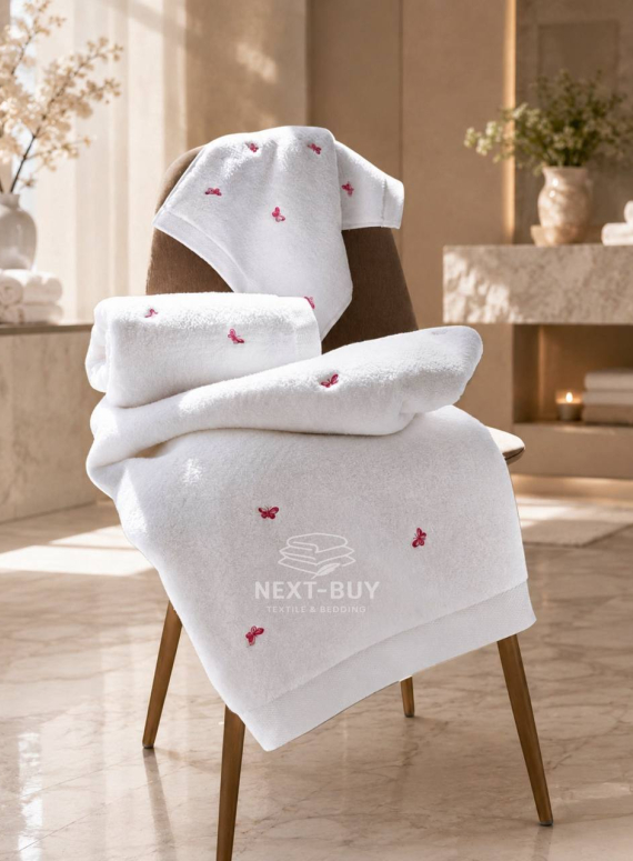 Набір махрових рушників Maison D'or Reve de Papillon white-pink 3шт. бавовна