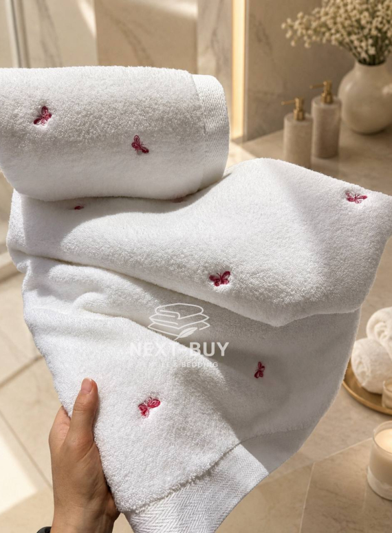 Набір махрових рушників Maison D'or Reve de Papillon white-pink 3шт. бавовна