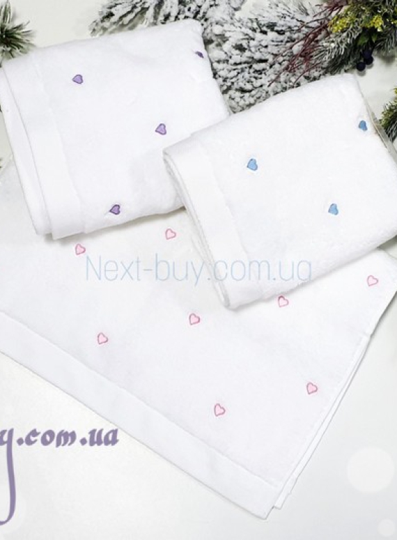 Maison D'or Soft Hearts махровий рушник для обличчя 50х100 хлопок білий з рожевим