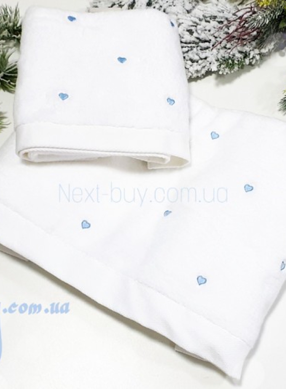 Maison D'or Soft Hearts махровий рушник для обличчя 50х100 хлопок білий з блакитним