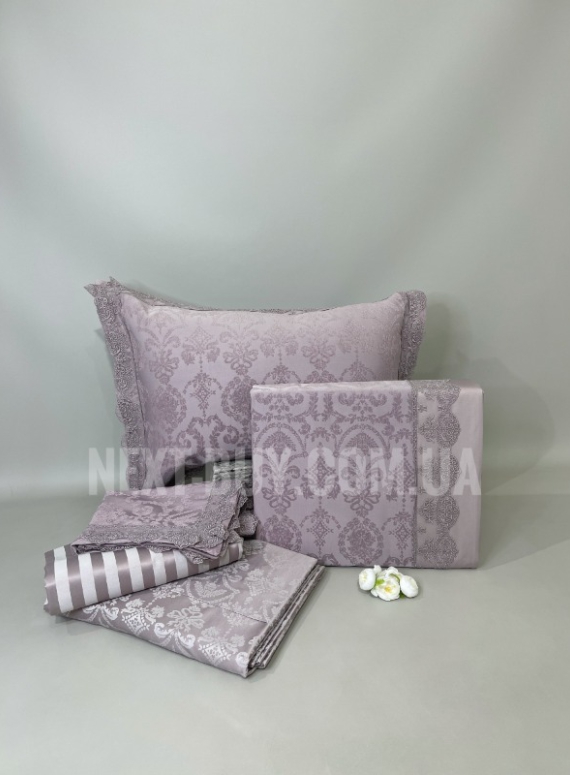 Maison D'or Mirabella Bedcover set lilac набор постельного белья c покрывалом и наволочками 200x220см сатин жаккард с кружевом