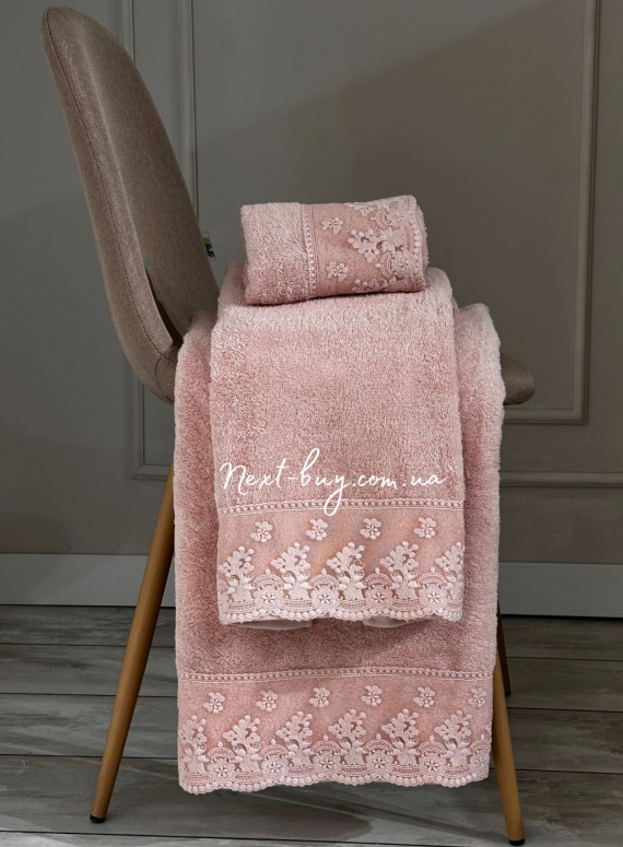 Maison Dor Sessa набір рушників 3шт. махра з мереживом рожевий