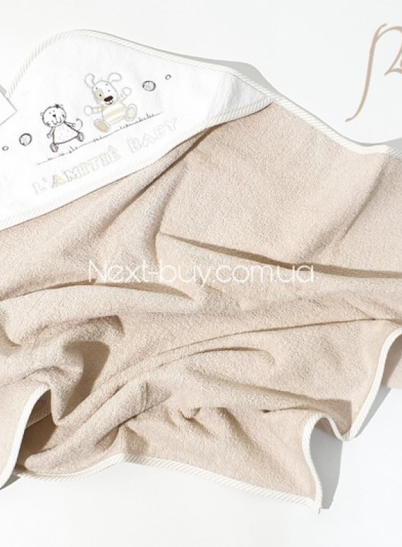 Maison D`or Lamite beige детское махровое полотенце - уголок с вышивкой бежевое 76x76