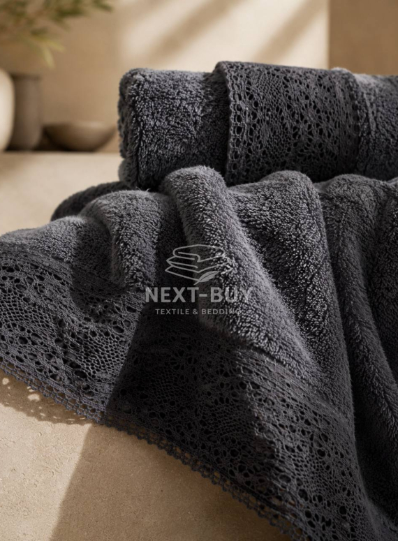 Maison Dor Naturella набір рушників 3шт 30х50 50х90 70х140 махра з мереживом антрацит