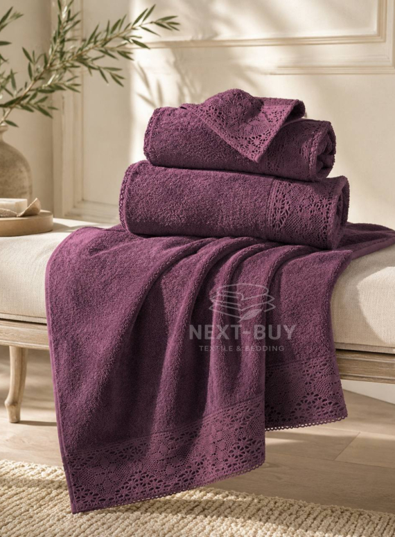 Maison Dor Naturella набір рушників 3шт 30х50 50х90 70х140 махра з мереживом фіолетовий