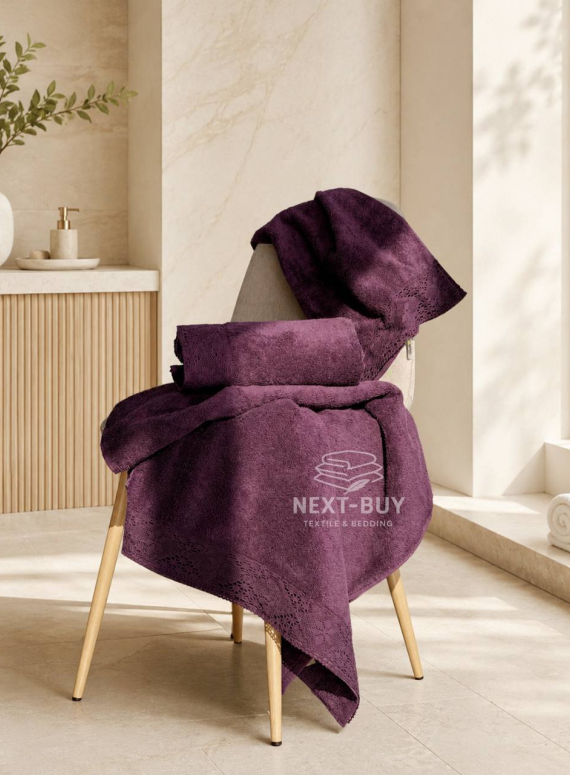 Maison Dor Naturella набір рушників 3шт 30х50 50х90 70х140 махра з мереживом фіолетовий