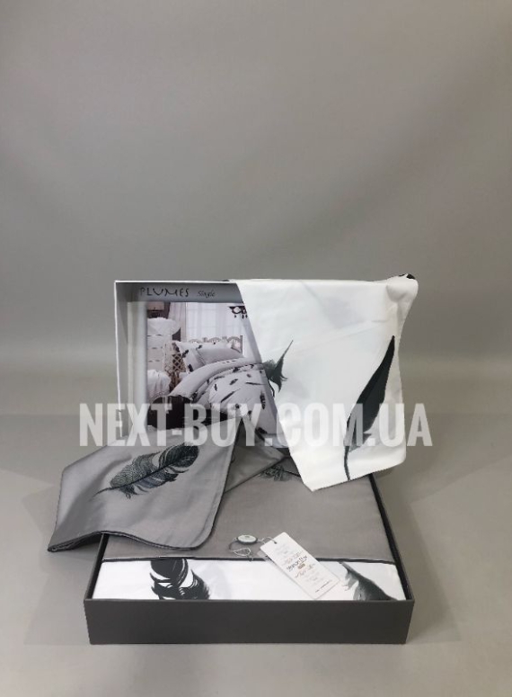Постільна білизна Maison D'or Plumes Grey 160x200см сатін з вишивкою