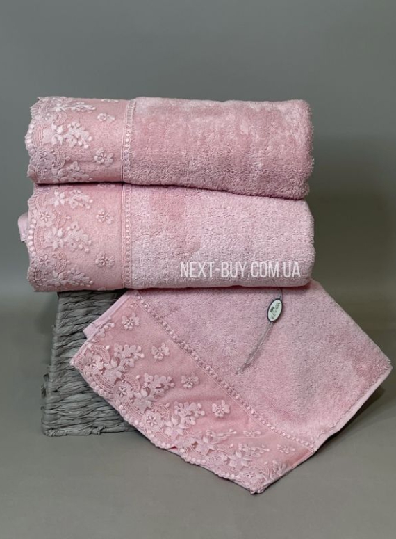 Maison Dor Sessa набір рушників 3шт. махра з мереживом рожевий