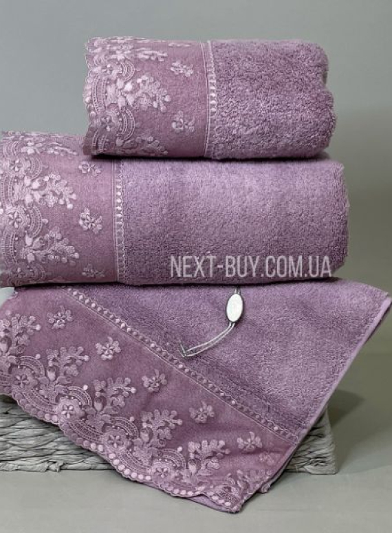 Maison Dor Sessa набор полотенец 3шт. махра с кружевом фиолетовый