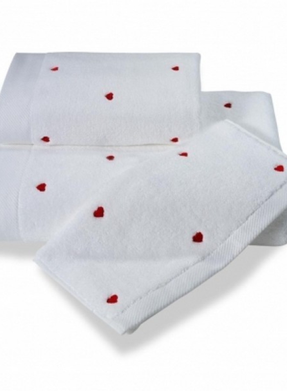 Maison D'or Soft Hearts махровое полотенце банное 85х150 белое с красным